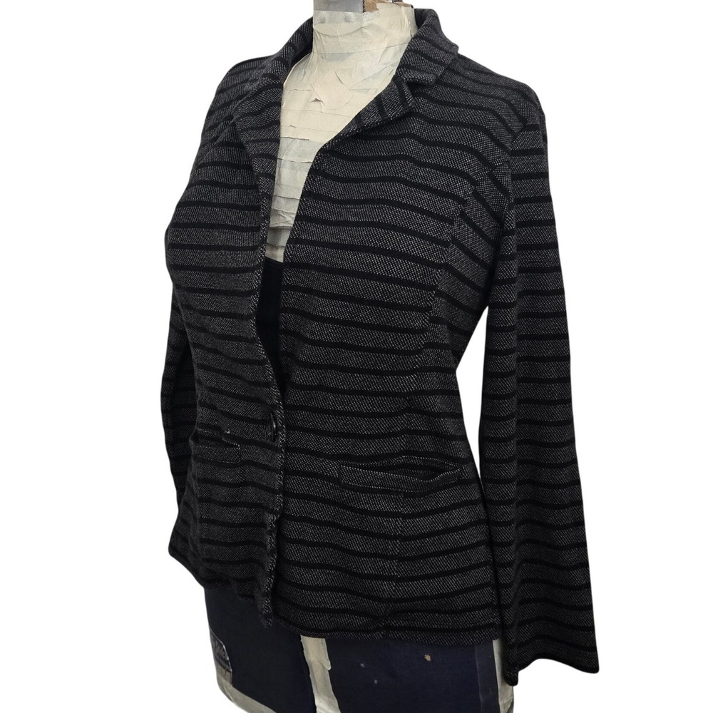 Caslon‎ Womens Blazer Jacket Small Black Grey Striped Soft Knit Cotton Career